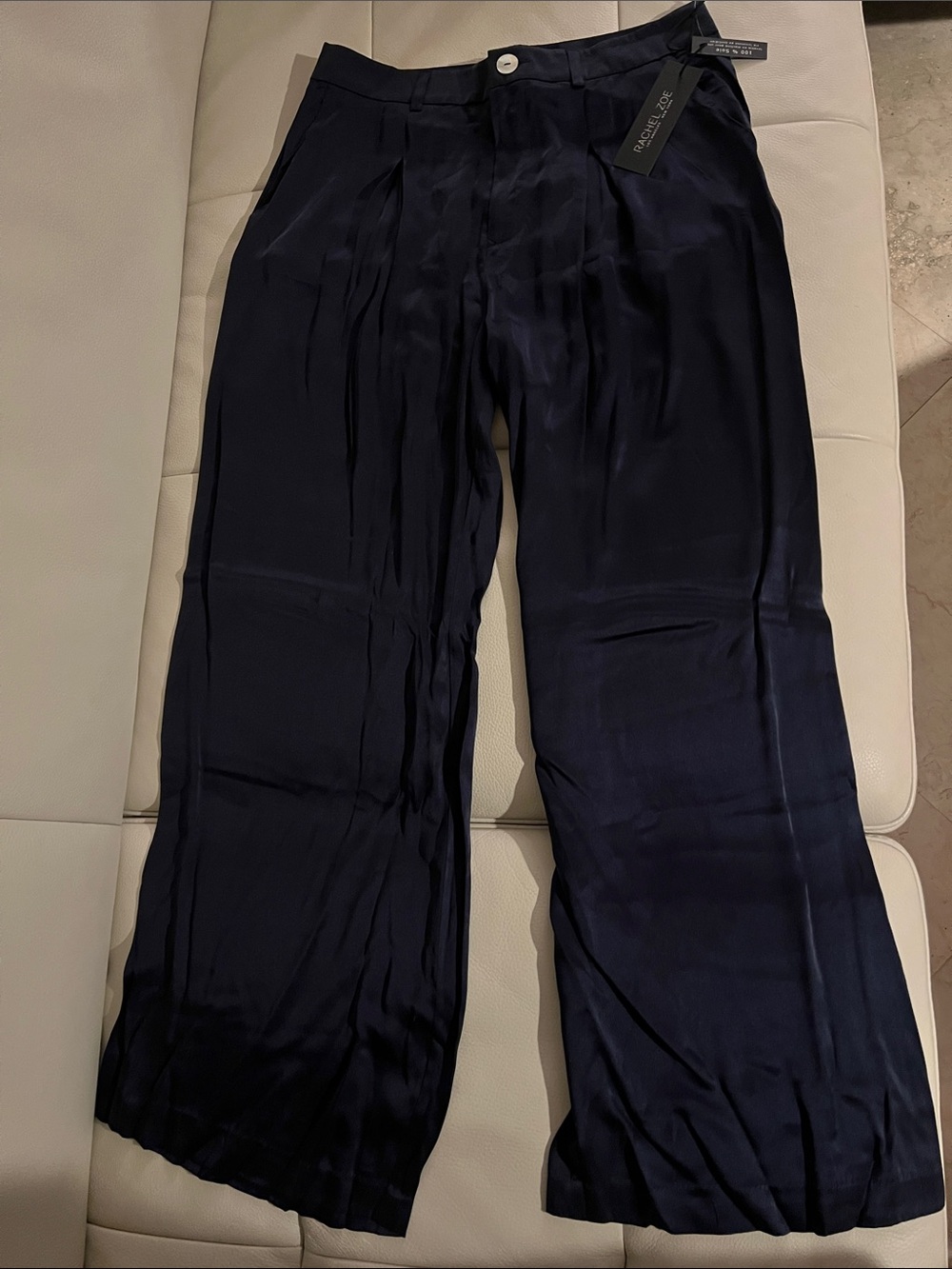 Rachel Zoe Navy Pleated women’s washable Silk Pants NWT size 10, but more like 8